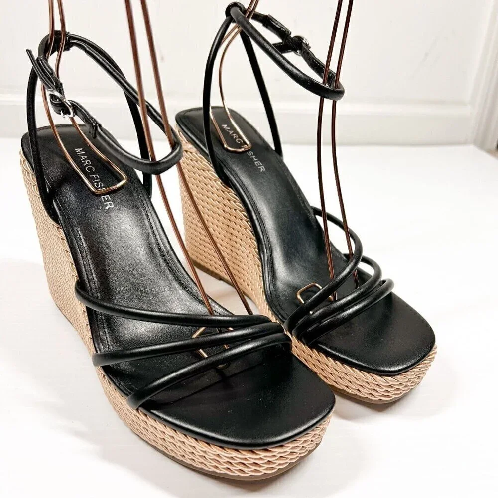 Marc Fisher Womens Size 10M Zeki Strappy Ankle Strap Wedge Heels Shoes BHFO 5777